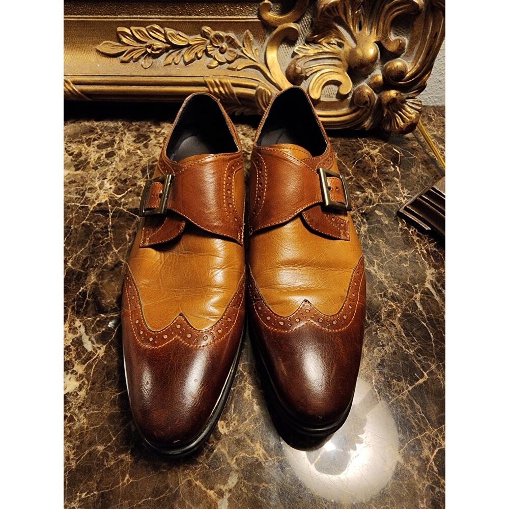 Carrucci Mens 9.5 Two-Tone Monk Strap Wingtip Dress Shoes
